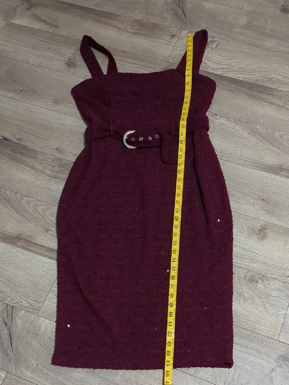 Premier Amour Square Neck Sleeveless Belted Sequin Sheath Burgundy Midi Dress 16 - Picture 8 of 13